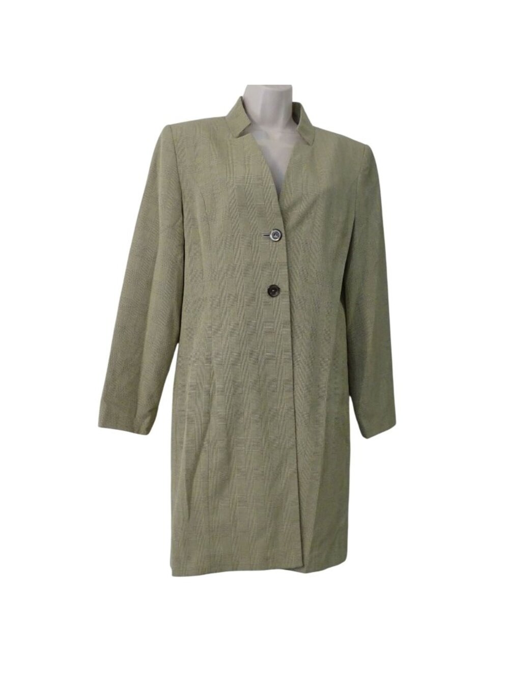 Vintage 80s 90s Larry Levine Plaid Tan Long Blazer Jacket Women Size 8 Office